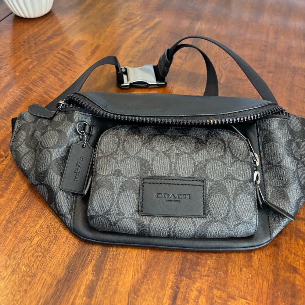 Coach Black Belt Bag with Signature Monogram